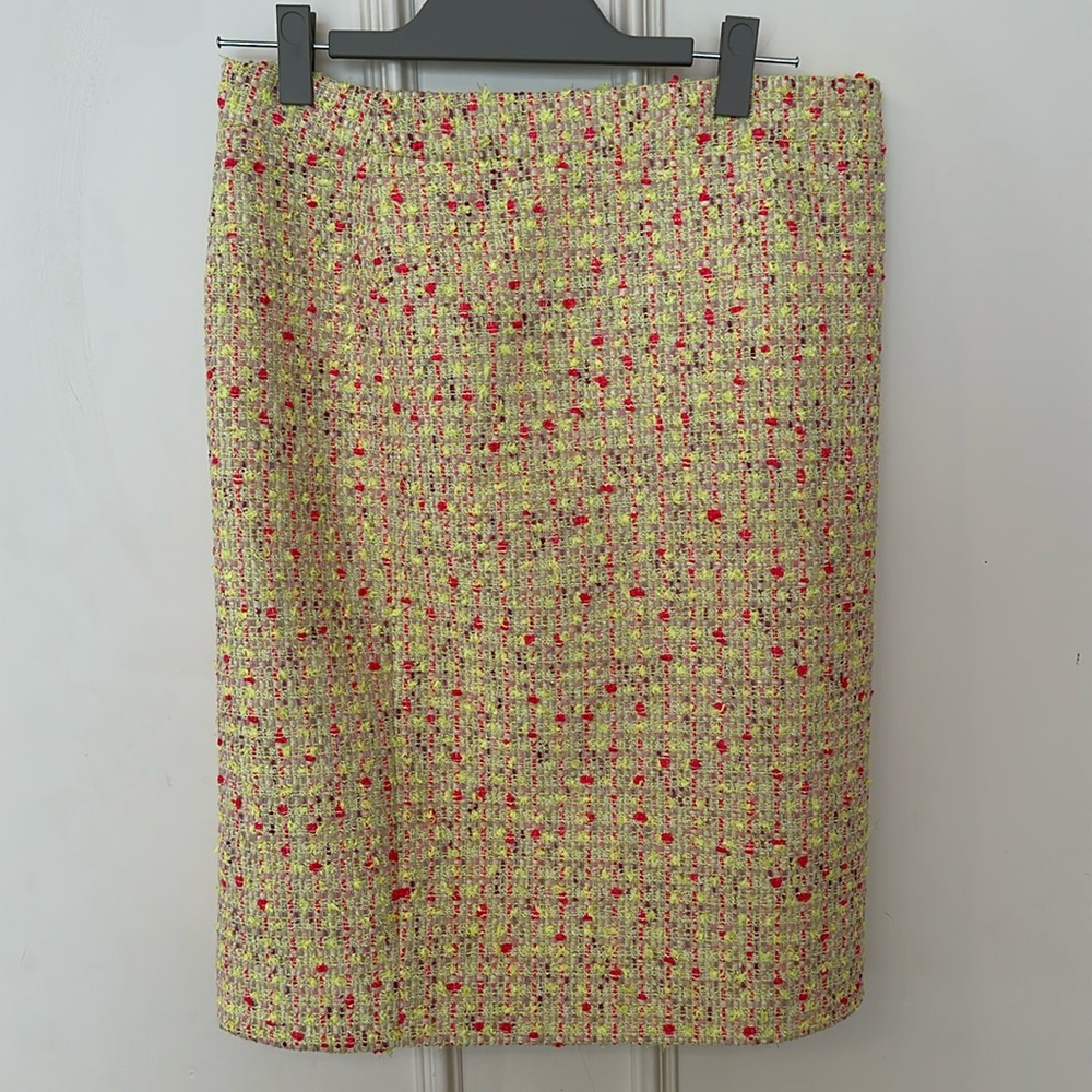 Tweed yellow and hot pink midi pencil skirt